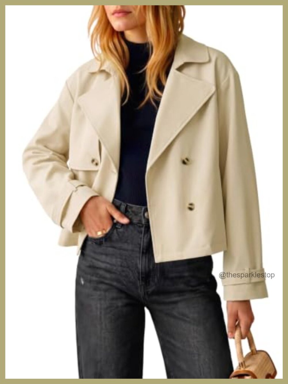 Cropped Double Breasted Trench Coat Women Short Jacket Lapel